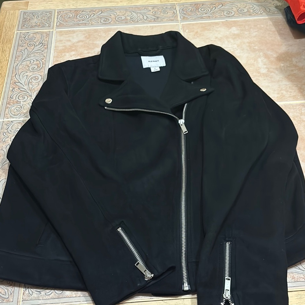 Old Navy Black Moto Jacket with Asymmetrical Zipper and Fitted Silhouette